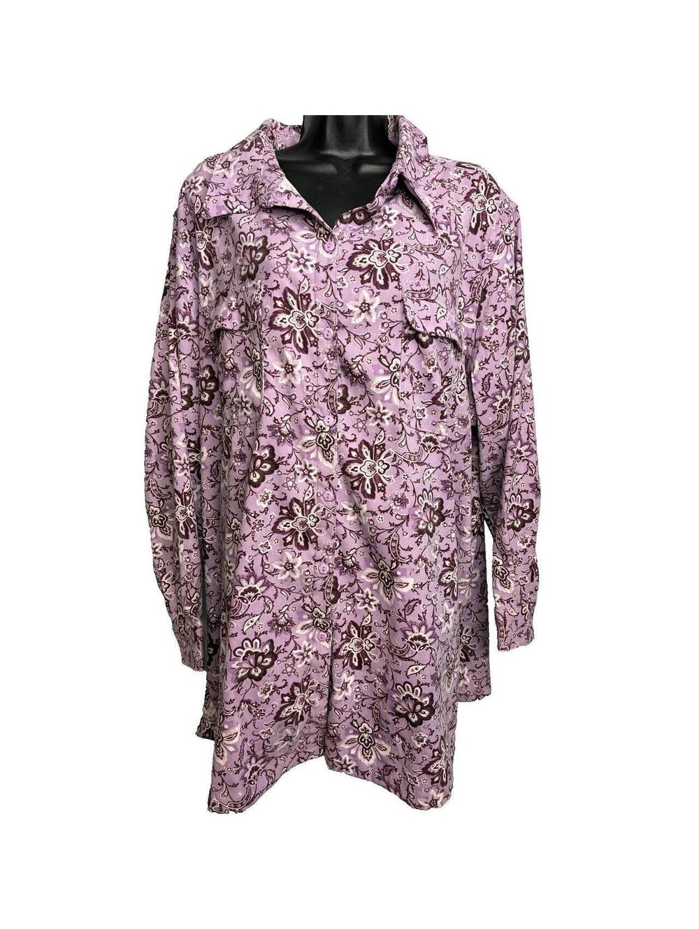Roaman's Women's Plus Size 2X Floral Long Sleeve Button-Up Blouse